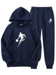 2PCS Boy's Basketball Player Print Hooded Outfit Hoodie & Pants Set Boys Clothes As Gift