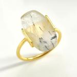 18CT Gold Black Rutile Gemstone Ring - 56 Black Rutile