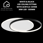 White & Black LED Ceiling Fitting With Acrylic Cover - 36W LED - 555MM