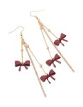 Goldair Gold Burgundy Bow Chain Drop Earrings