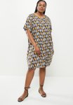 Diamond Printed Loose Fit Shift Dress - Indigo