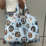 Cartoon Dog Head Print Folding Lightweight Tote Bag For Men Women Reusable Large Capacity Portable Shopper Grocery Handbag Shoul