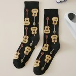 1 3 Pairs Of Men's Trendy Cartoon Guitar Pattern Crew Socks Breathable Comfy Casual Unisex Socks For Men's Outdoor Wearing