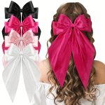 Elegant Bow Hair Accessories: Set Of 4 Large Bow Ribbon Hair Clips In Pink Black Fuchsia And White - Perfect For Dressing Up You