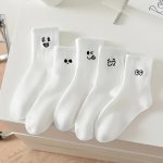 5 Pairs Cartoon Expression Socks Cute & Warm Mid Tube Socks For Fall & Winter Women's Stockings & Hosiery