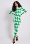 Knitted Shoulderpad Dress - Green white