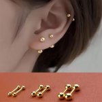 3-PAIR Set Stainless Steel Barbell Stud Earrings Unisex Simplistic Stud Earrings Mixed Sizes Men's And Women's Minimalist Jewelr