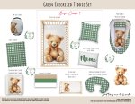 Cot Duvet Bedding Green Checkered Teddie Set