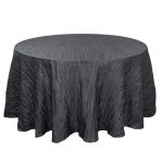 Your Chair Covers - 132 Inch Round Crinkle Taffeta Tablecloth - Black Crushed Shiny Dining Table Cloth For Wedding Party Birthda