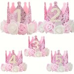 Sequin Birthday Crown Hat For Ages 1-5 - Pink & White Floral Felt Party Cap Ideal For Celebratory Occasions