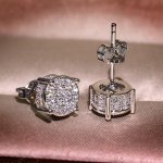 Fashion Stud Earrings With Micro Pave Rhinestones - Stainless Steel Posts Alloy Base In Golden & Silvery