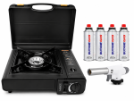 Portable Gas Stove+ 4X227G Butane Gas Canisters + Gas Flame Burner – For Camping Picnics & Braais