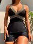 Black V Neck One Piece Swimsuit Back Buckle Backless Tummy Control Bathing Suit Women's Swimwear & Clothing