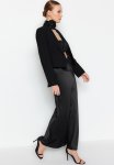 Woven Satin Long Skirt - Black