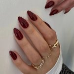 24PCS Glossy Red Press On Nails Minimalist Style Fake Nails Medium Almond Wine Red False Nails Full Cover Acrylic Nails For Wome