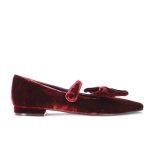 Velvet Flats With Detachable Bow -burgundy