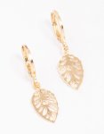 Goldair Gold Cut-out Leaf Huggie Hoop Earrings