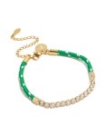 Waterproof Gold Plated Stainless Steel Half Tennis & Half Vibrant Green Cord Bracelet