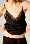 Lace-trimmed Satin Pyjamas - Black
