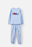 Cotton On Ace Long Sleeve Pyjama Set - Dawn Blue smile Faces
