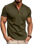 Men's Contrast Color Stripe Pattern Short Sleeve Henley Shirt With Breasted Pocket Casual And Chic Tops For Summer Outdoors Wear