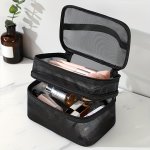 Double Layer Cosmetic Bag Toiletry Bag Travel Mesh Cosmetic Storage Bag Large Capacity Beauty Case Makeup Organizer With Handle