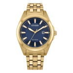 Classic Eco-drive Gold-tone Stainless Steel Watch Blue Dial