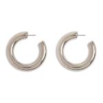 Silver Rounded Edge Large Hoop Earrings