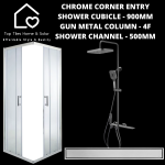 Chrome Corner Entry Shower With Gun Metal Column + Channel - 500MM