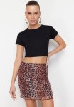 Brown Patterned MINI Skirt - Brown