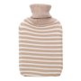 Cosy Hot Water Bottle In Knitted Cover Cream With White Stripes 2 Litre