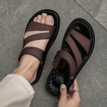 Men's Stitching Microfiber Leather Open Toe Sandals Breathable Anti-skid Slip On Casual Summer Beach Sandals For Outdoor
