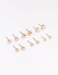 Goldair Gold Plated Cubic Zirconia & Ball Stud Earrings 6-PACK