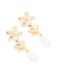 Goldair Gold Pearl Double Flower Drop Earrings