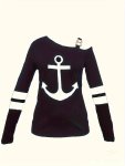 Anchor Print Chain Detail T-Shirt Casual Long Sleeve T-Shirt For Spring & Fall Women's Clothing