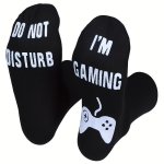A Pair Of Men's 'do Not Disturb I Am Gaming' Pattern Crew Socks Comfy Breathable Casual Thermal Socks Game Lover's Socks Winter