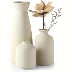 3PCS Beige Ceramic Vase Small Flower Vases For Decor Modern Boho Farmhouse Home Decor Decorative Vase For Pampas Grass&dried Flo