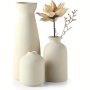 3PCS Beige Ceramic Vase Small Flower Vases For Decor Modern Boho Farmhouse Home Decor Decorative Vase For Pampas Grass&dried Flowers Idea Shelf Table Bookshelf