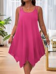 Plus Size Solid Irregular Hem Cami Dress Casual Sleeveless Dress For Spring & Summer Women's Plus Size Clothing