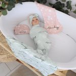 Wrap Set Swaddle Set Dusty Pink Daisy With Leaves Minimalistic Set