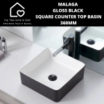 Malaga Gloss Black Square Counter Top Basin - 360MM
