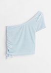 One-shoulder Drawstring Top - Light Blue