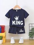 2PCS Boys Casual Sunglasses And King Print Versatile Short Sleeve T-Shirt & Shorts Set Cool Lightweight And Comfy Summer Clothes