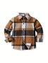 Kids Boys Plaid Shirts Long Sleeve Button Front Single-breasted Brushed Cardigan Top