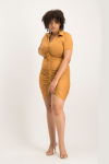 Kylie Button Up Ruched Dress - Brown Sugar - L