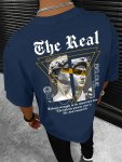 Men's 3D Digital Sculpture Pattern And Letter Print "the Real" Crew Neck And Short Sleeve T-Shirt Chic And Trendy Leisure Tops F