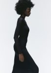 Stand-up Collar Dress - Black