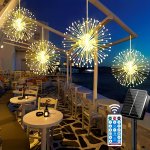 4 Pack Suspended Solar Fireworks Light 240/360/480 Leds Star Burst Light Outdoor 8-MODE With Remote Control Fairy Light Eaves Ga