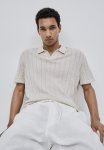 Regular Fit Rib-knit Polo Shirt - Beige
