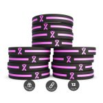 Inkstone Breast Cancer Pink Awareness Ribbon Silicone Bracelets 12-PACK - Whole Pack Of 1 Dozen Unisex Wristbands For Men Women